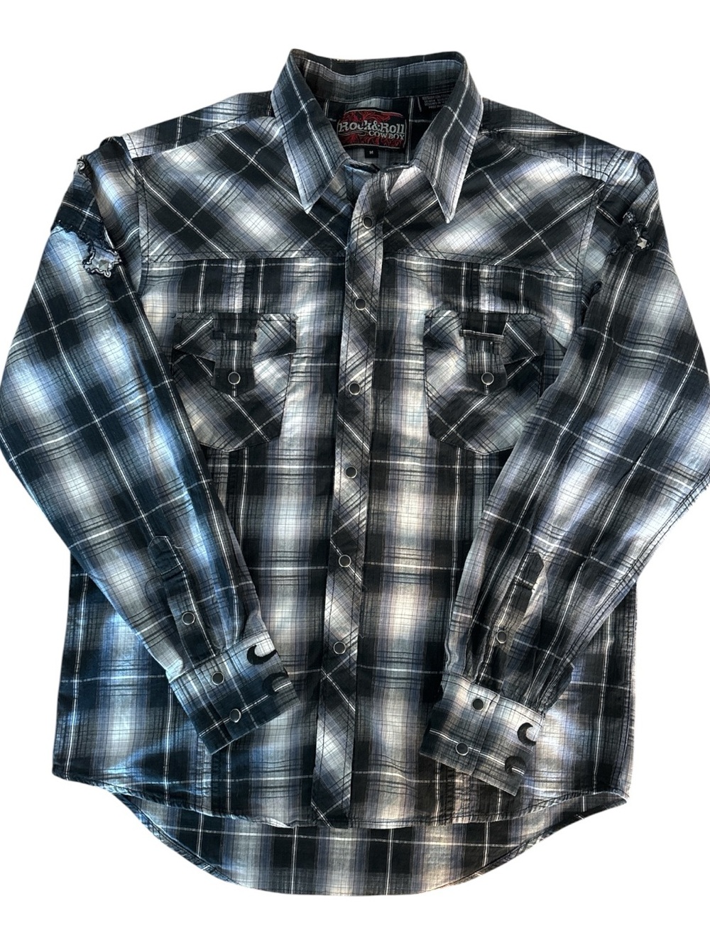 Rock & Roll Cowboy Black Plaid Men's Button-Down Shirt